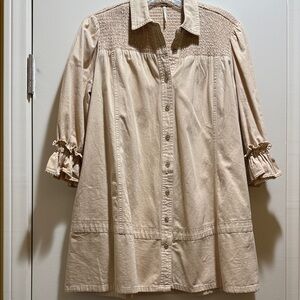 Free People Venessa Denim Oversized Smocked Tunic Dress Sz. XS